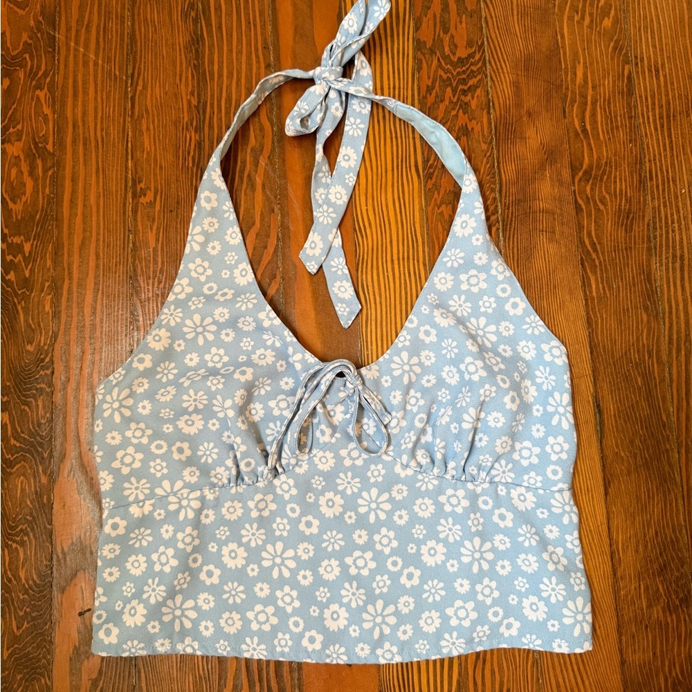 Hollister Light Blue Floral Crop Top
